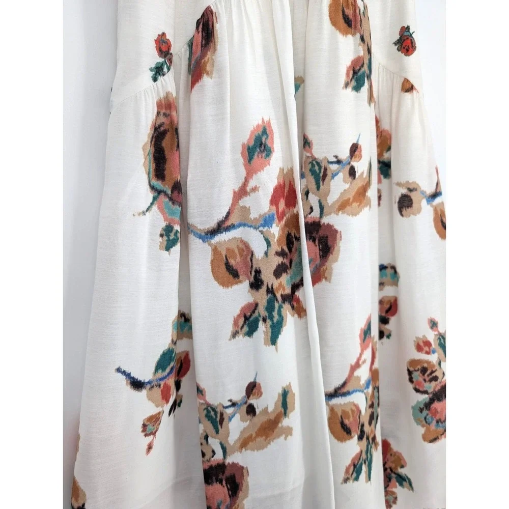 Vince White Floral Gauze Shirred Midi Skirt XS Romantic Minimalist Cottage Chic - Picture 2 of 13